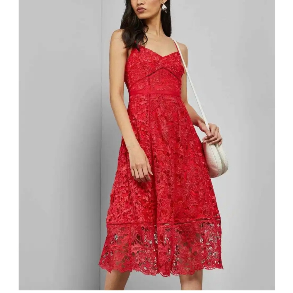 NWT Red Ted Baker Valens Mixed Lace Midi Dress Uk 2/US 6